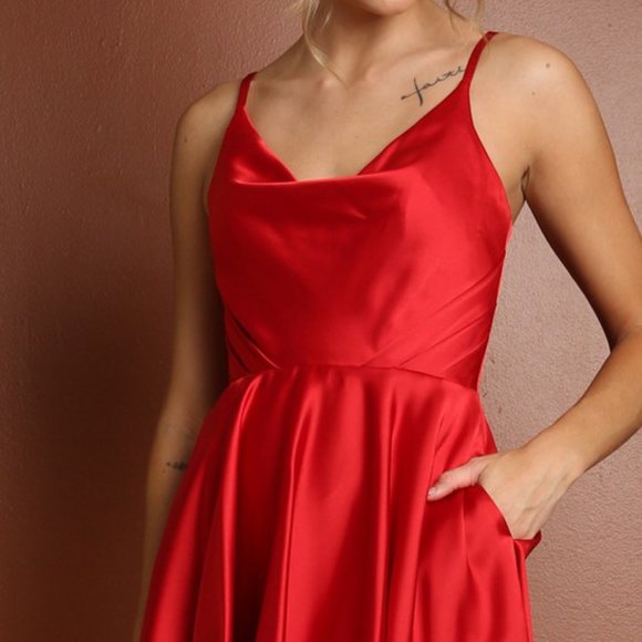 NEW RED SATIN MINI OFF THE SHOULDER STRAP SLEEVELESS SUMMER A-LINE DRESS NX R759 - Picture 9 of 9
